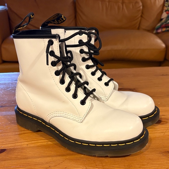 Dr. Martens Shoes - Dr. Martens White Leather Boots with Black Laces